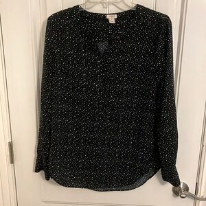 J Crew | Long‎ Sleeve Blouse Black White Polka Dot 1/4 Button down Women’s sz S
